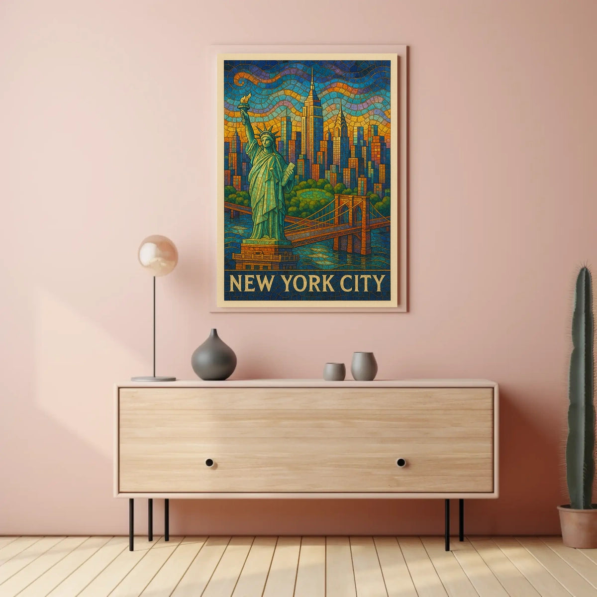 New York City Mosaic Poster Vibrant Colors for Home Decor