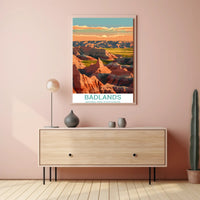Stylized Sunset Badlands National Park Landscape Poster