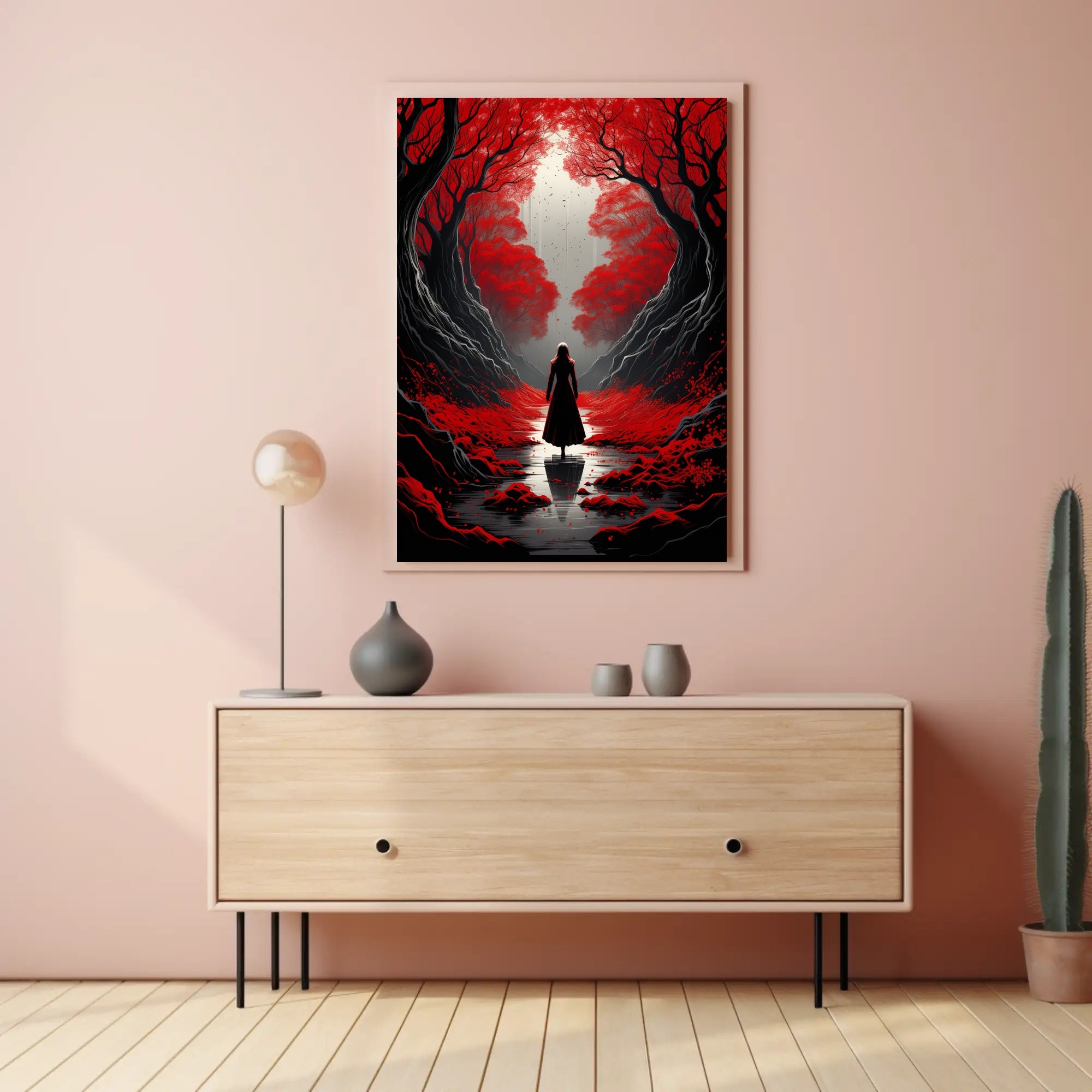 Enchanted Red Forest Poster