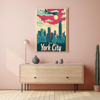 New York City Skyline Illustration Poster Retro Wall Art