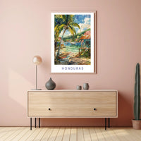 Honduran Coastal Village Serene Watercolor Art Travel Poster PosterGoat
