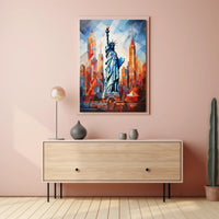 Statue of Liberty Cityscape Poster Abstract Wall Art