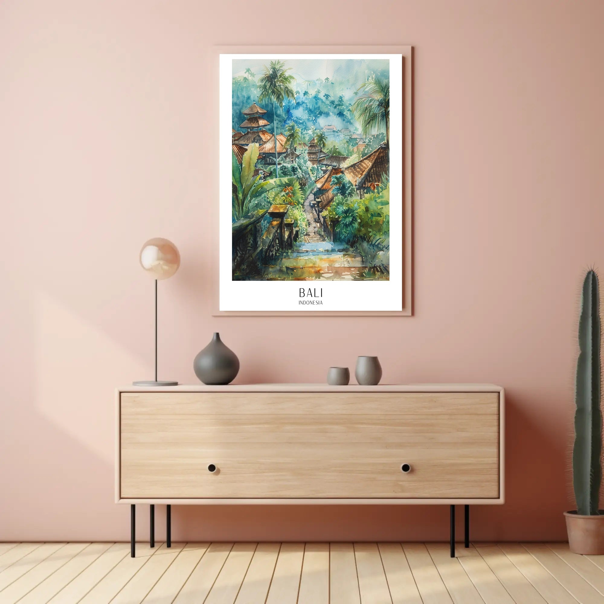 Bali Watercolor Travel Poster: Serene Tropical Landscape Art PosterGoat