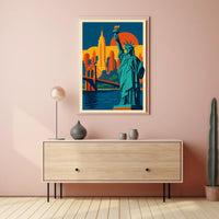 New York City Poster Retro Travel Skyline Wall Art