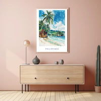 Tropical Beach Serenity: Vibrant Watercolor Travel Poster PosterGoat