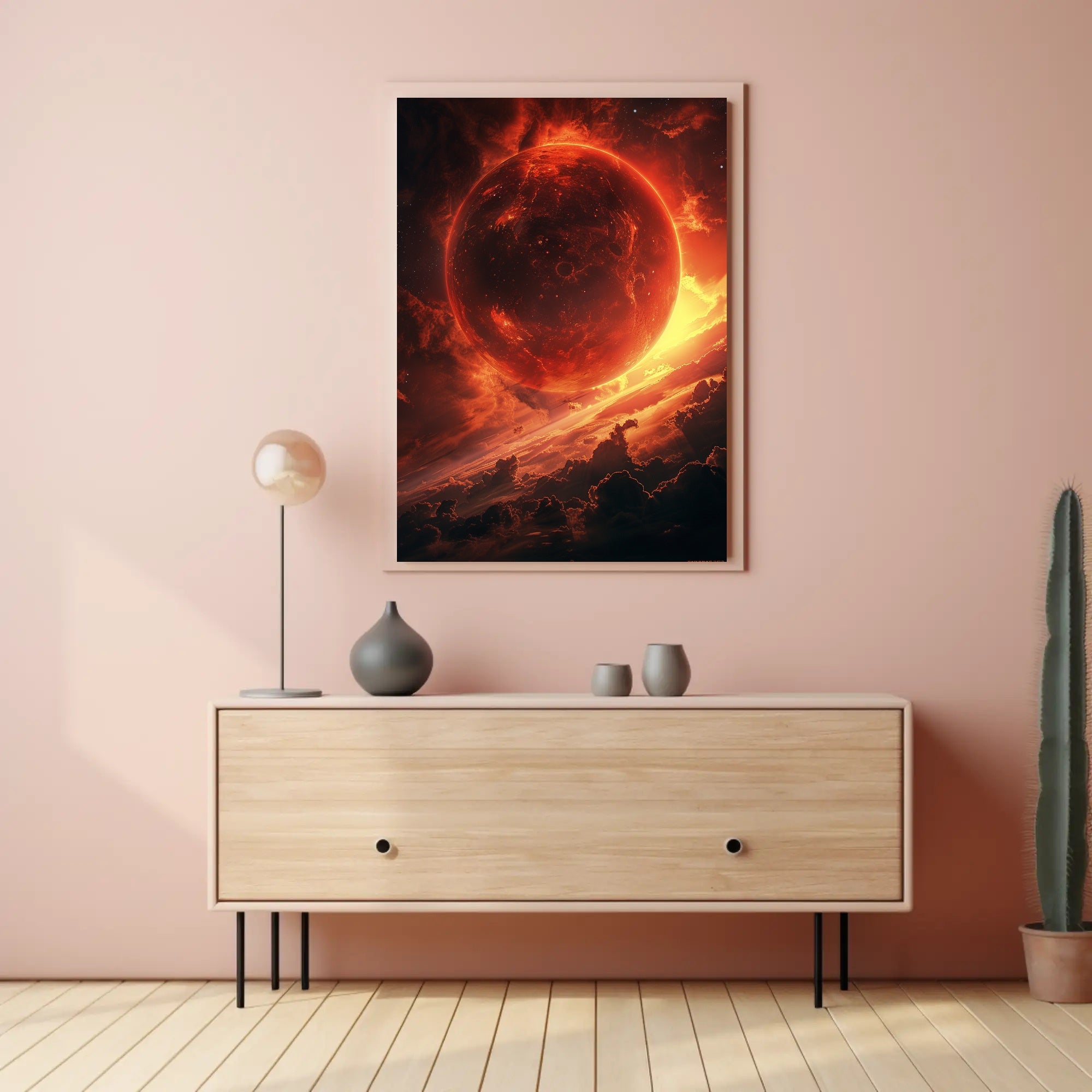 Fiery Cosmic Planet Sci-Fi Art Poster PosterGoat