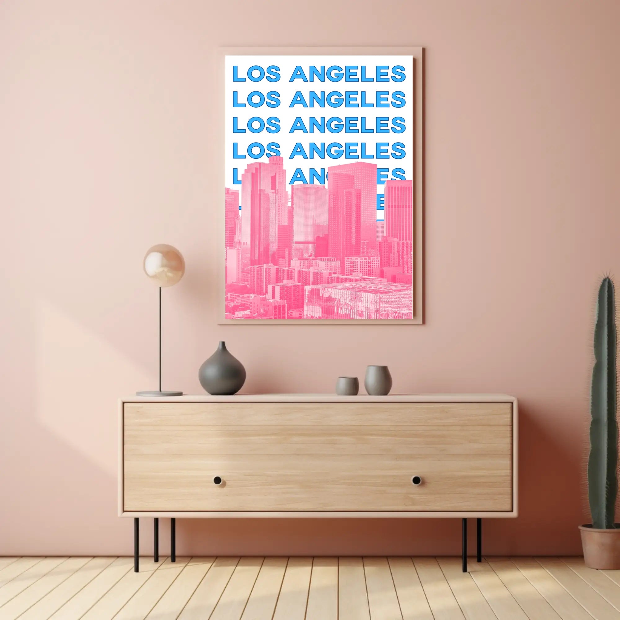 Los Angeles Skyline Repeated Text Dynamic Travel Poster PosterGoat