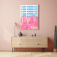 Los Angeles Skyline Repeated Text Dynamic Travel Poster PosterGoat