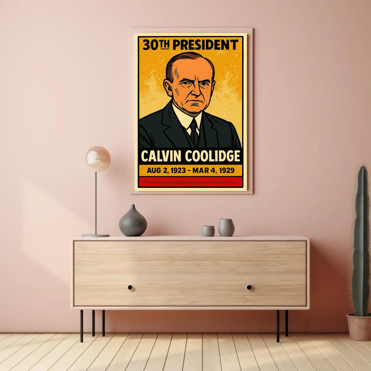 Calvin Coolidge 30th President of the United States Inked Comic Style Poster