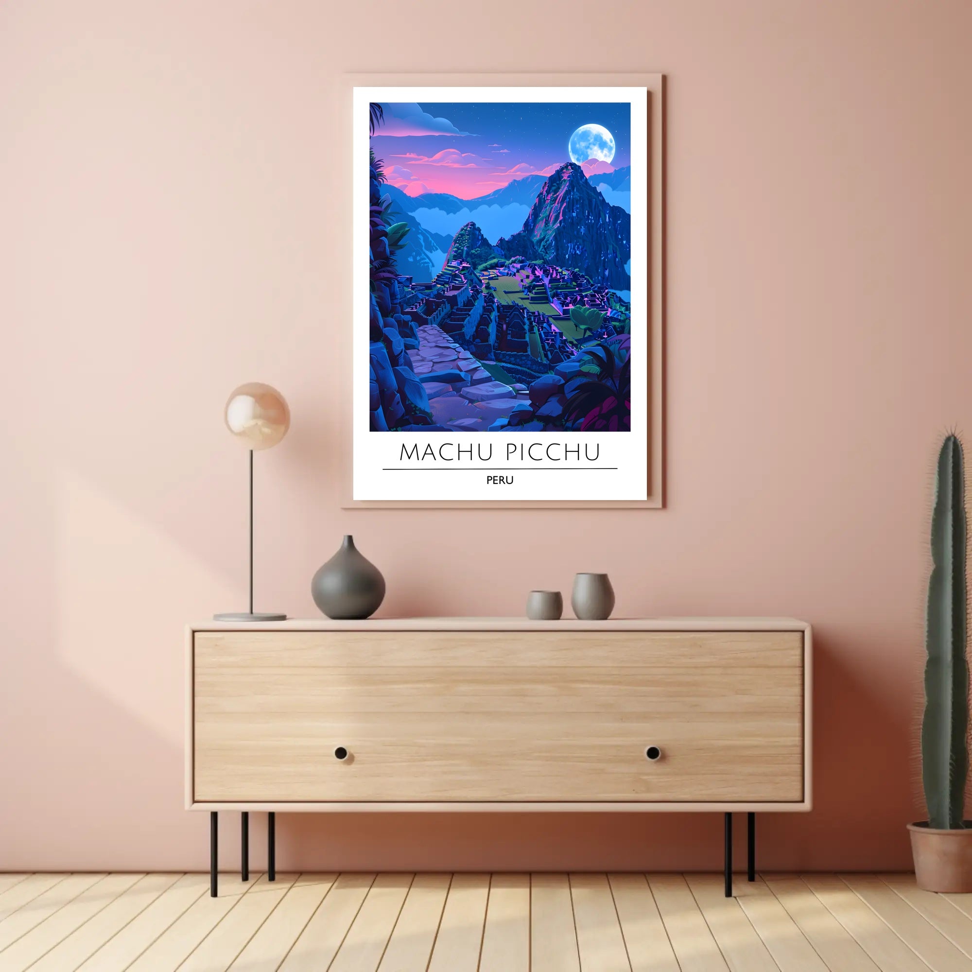 Machu Picchu Moonlit Dusk Vibrant Travel Poster