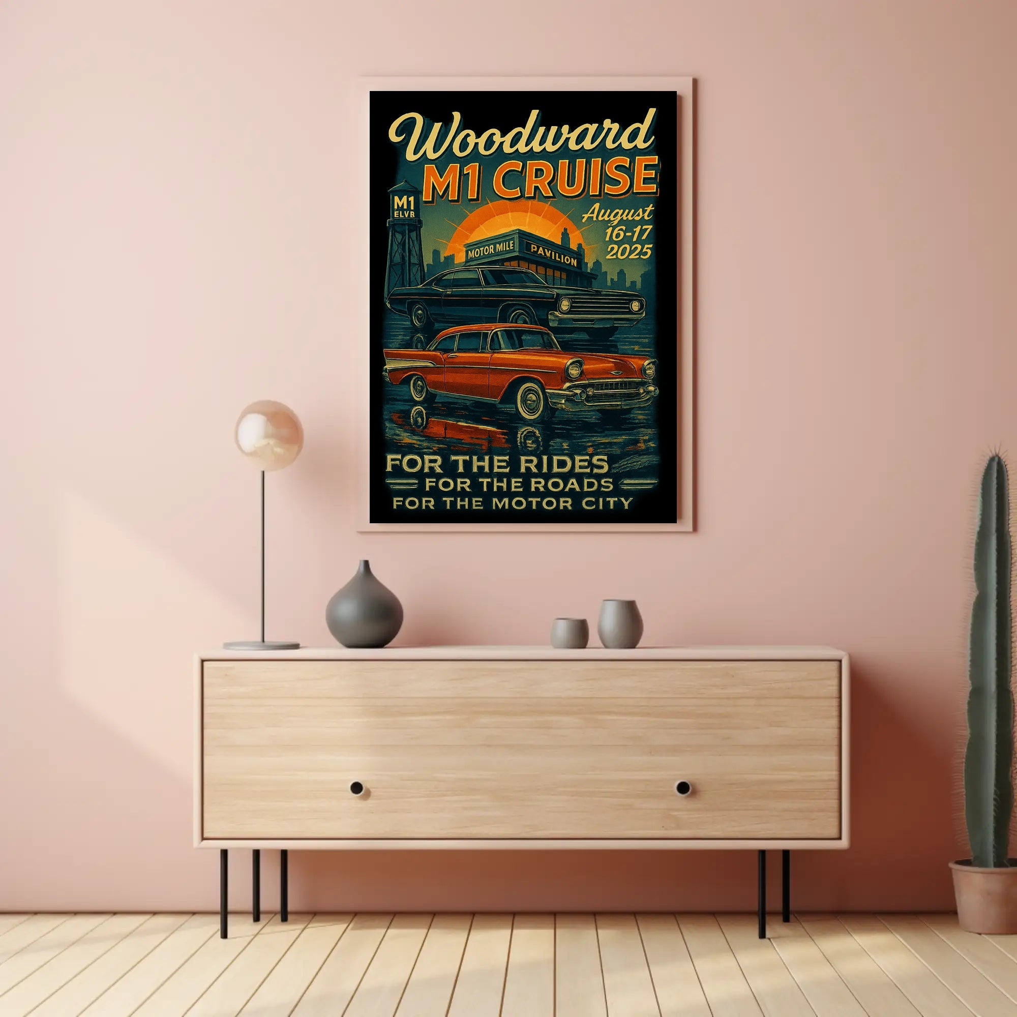 Woodward M1 Cruise Vintage Automotive Poster