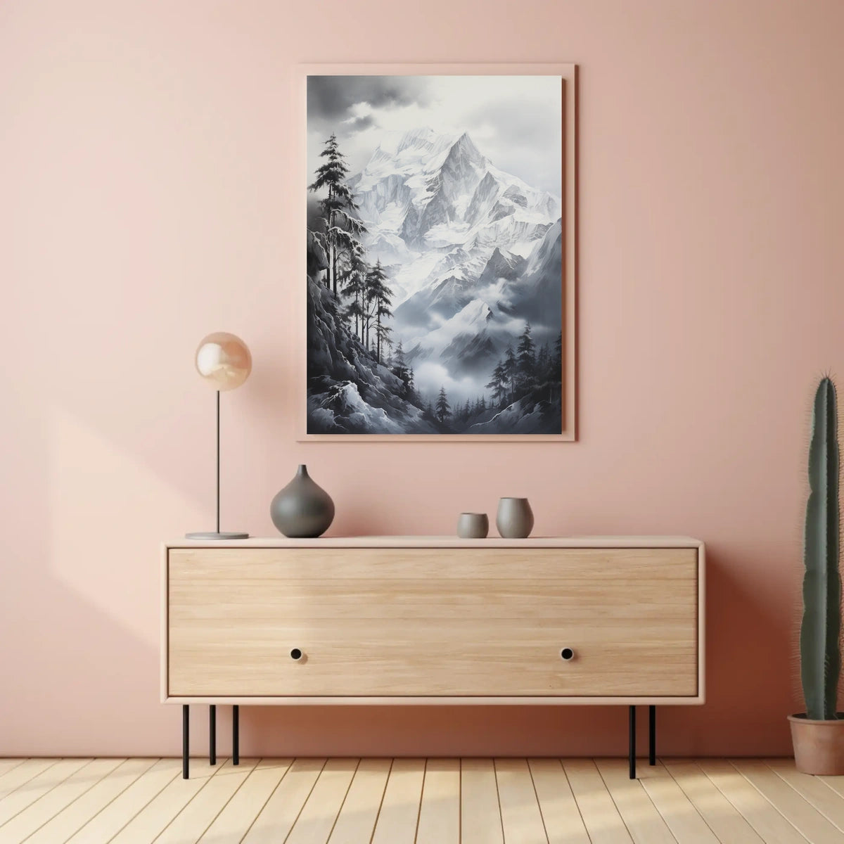 Majestic Snowy Mountainscape Scenic Art Poster