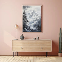 Majestic Snowy Mountainscape Scenic Art Poster