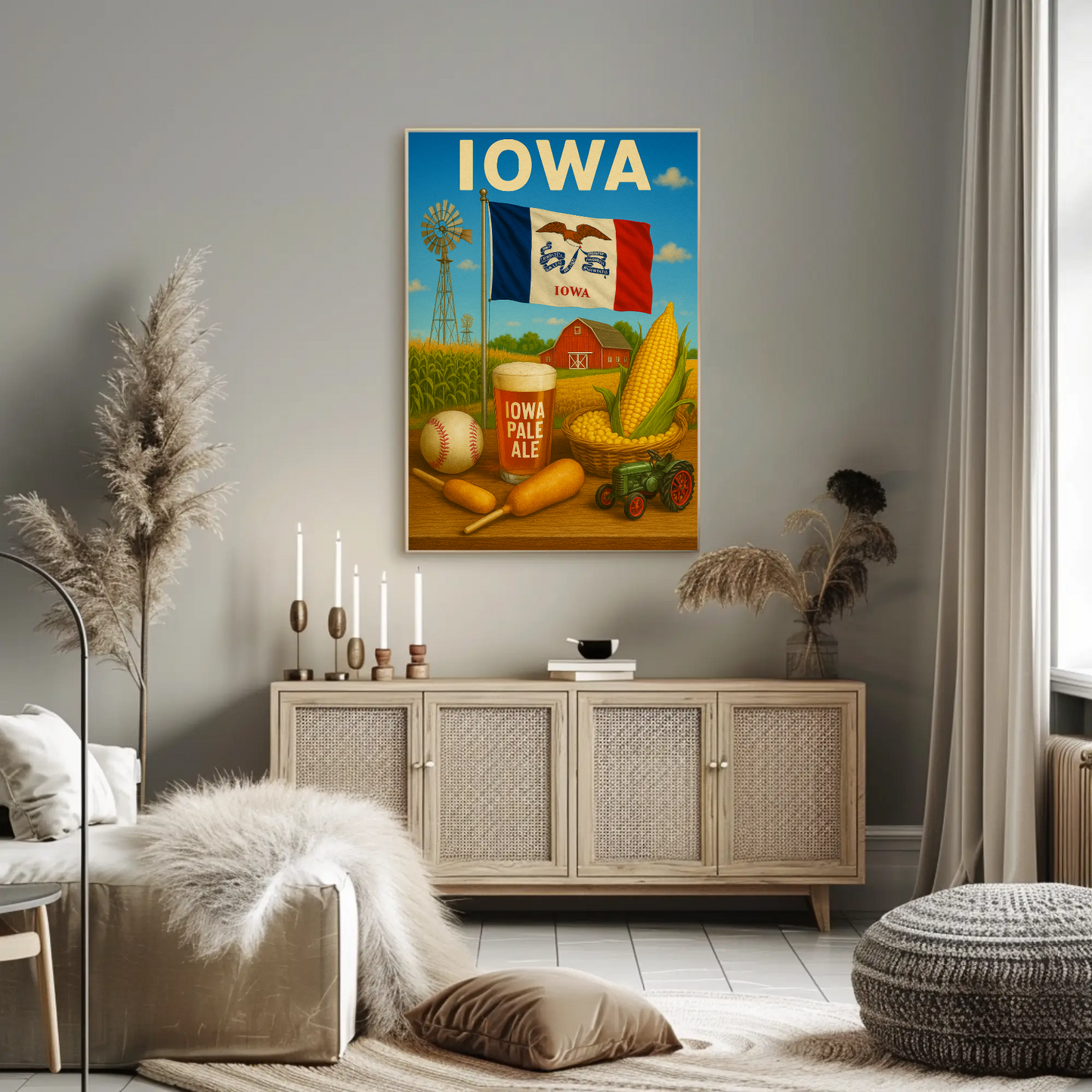 Iowa Corn Barn Ale Baseball Fair Tractor Travel Poster