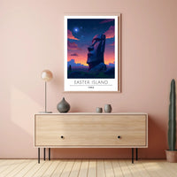 Easter Island Moai Under Starry Night Travel Poster