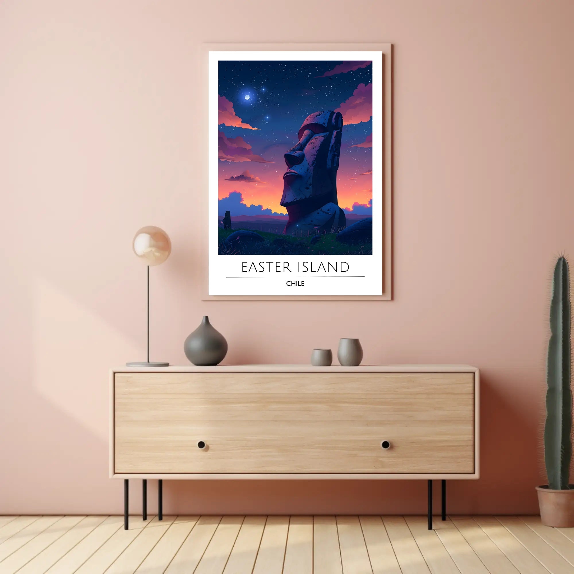 Easter Island Moai Under Starry Night Travel Poster