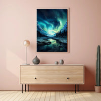 Aurora Borealis Over Snowy Mountains Poster