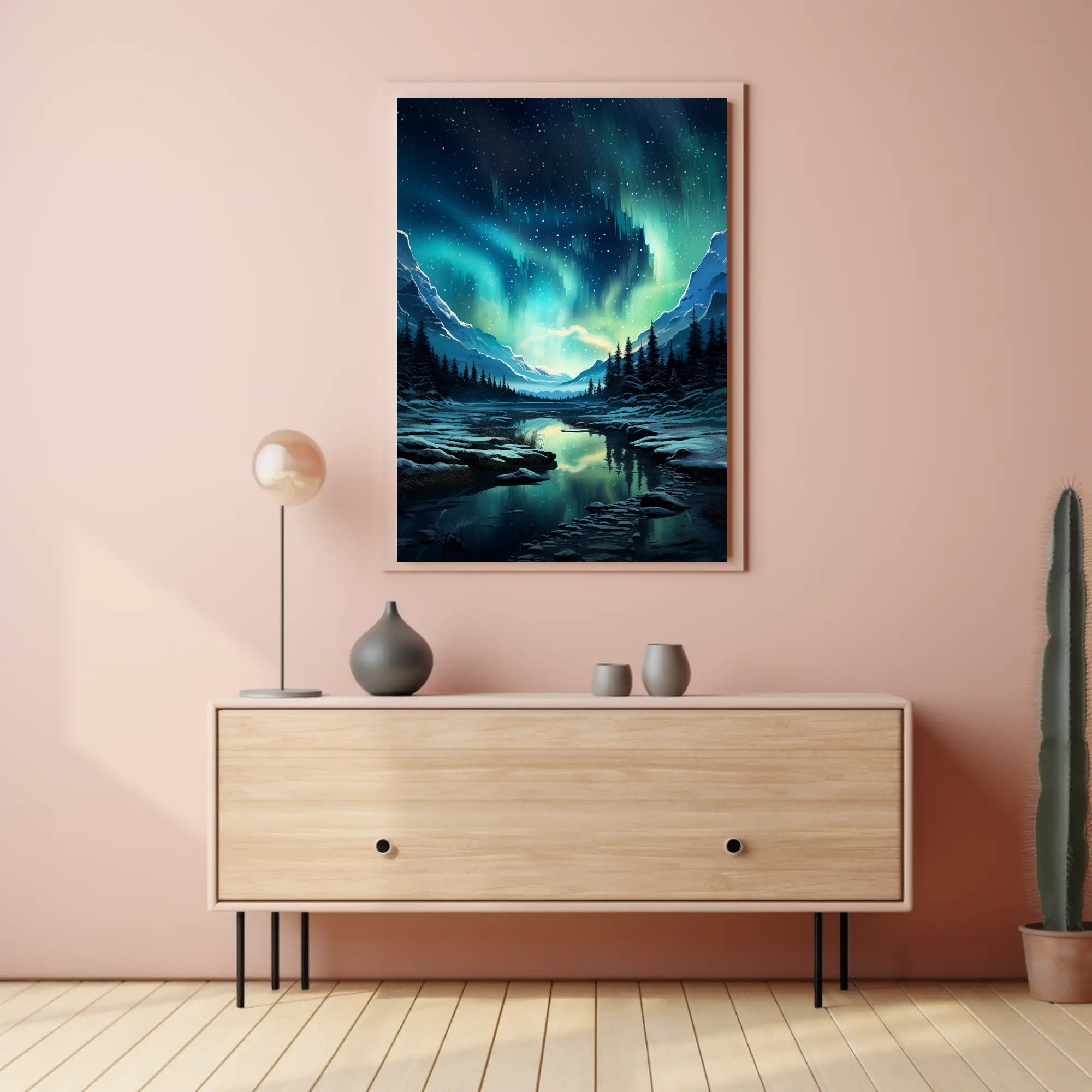 Aurora Borealis Over Snowy Mountains Poster