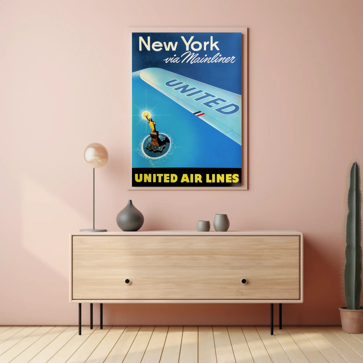United Air Lines Travel New York Poster Vintage Wall Art