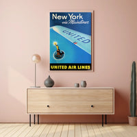 United Air Lines Travel New York Poster Vintage Wall Art
