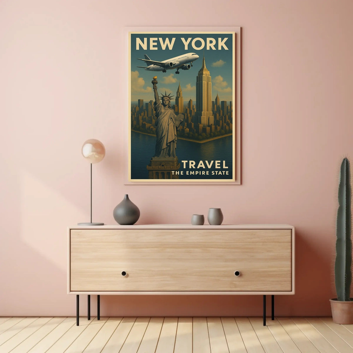 New York City Skyline Poster Vintage Travel Wall Art