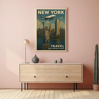 New York City Skyline Poster Vintage Travel Wall Art