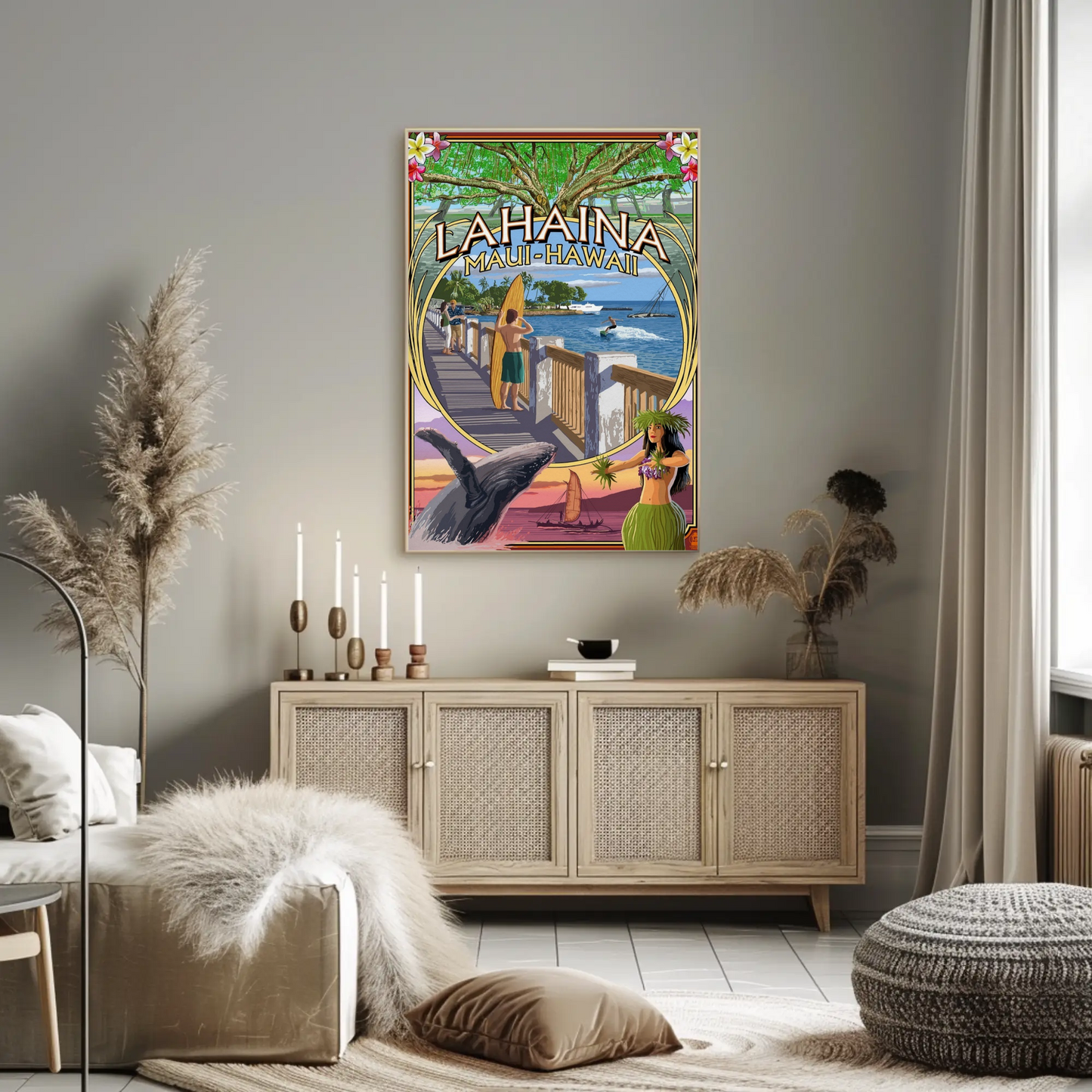 Lahaina Maui Hawaii Surfboard Whale Travel Poster