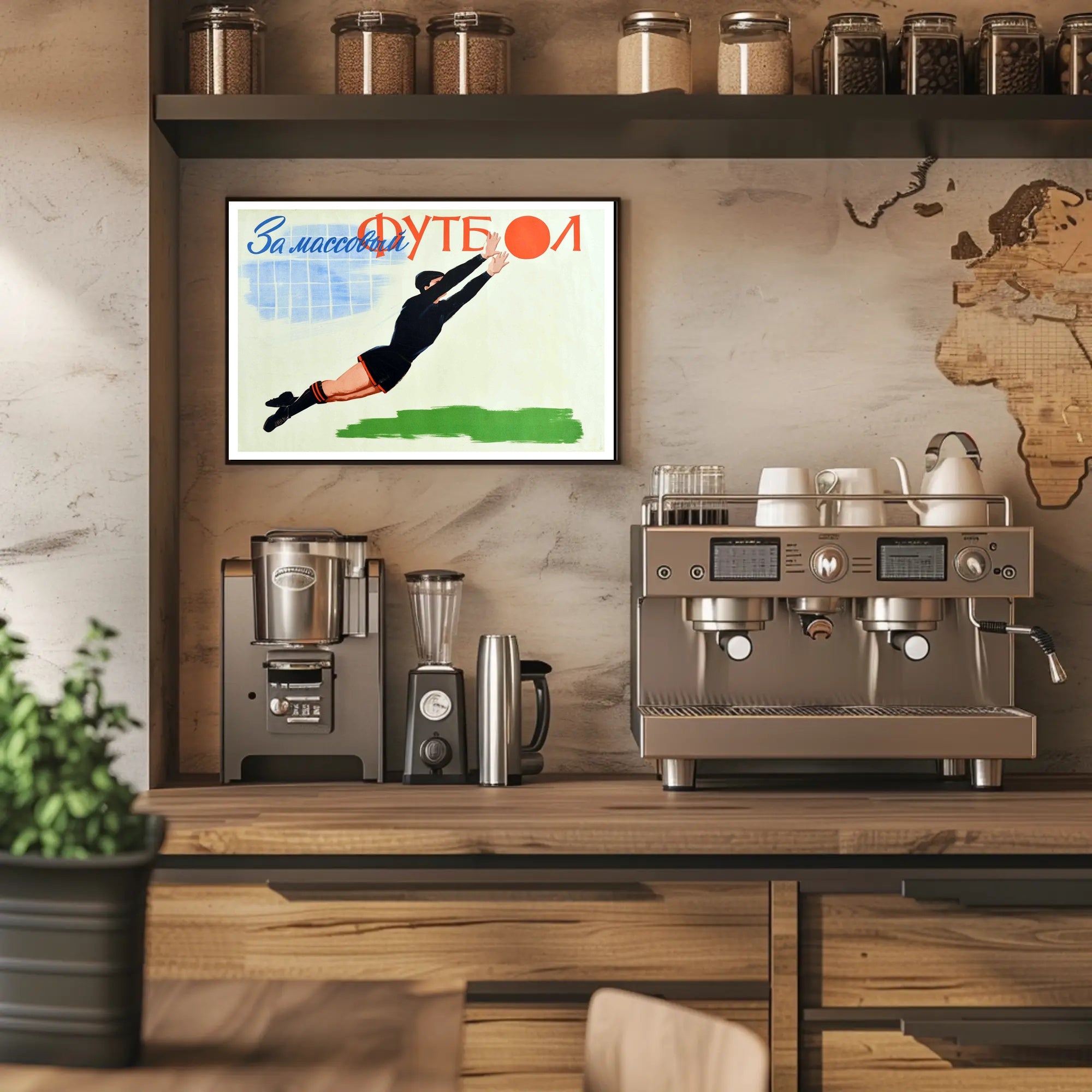 Dynamic Soviet Goalkeeper Action in Vintage Sports Poster