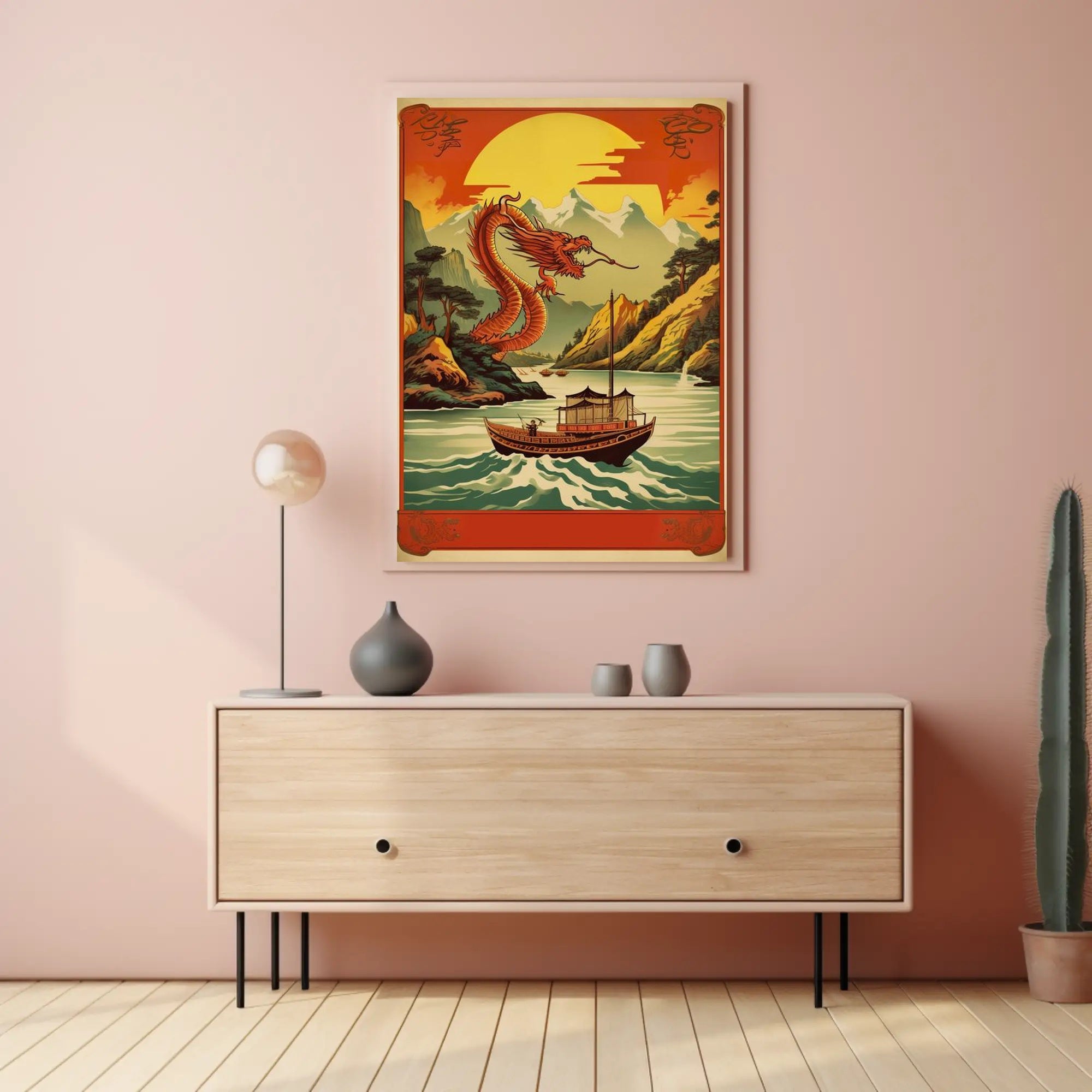 Dragon Soaring Over Serene River Poster