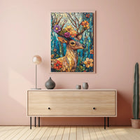 Deer in Vibrant Stained Glass Art Poster