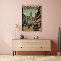 Historic Edinburgh Street Scene Vintage Urban Cityscape Poster