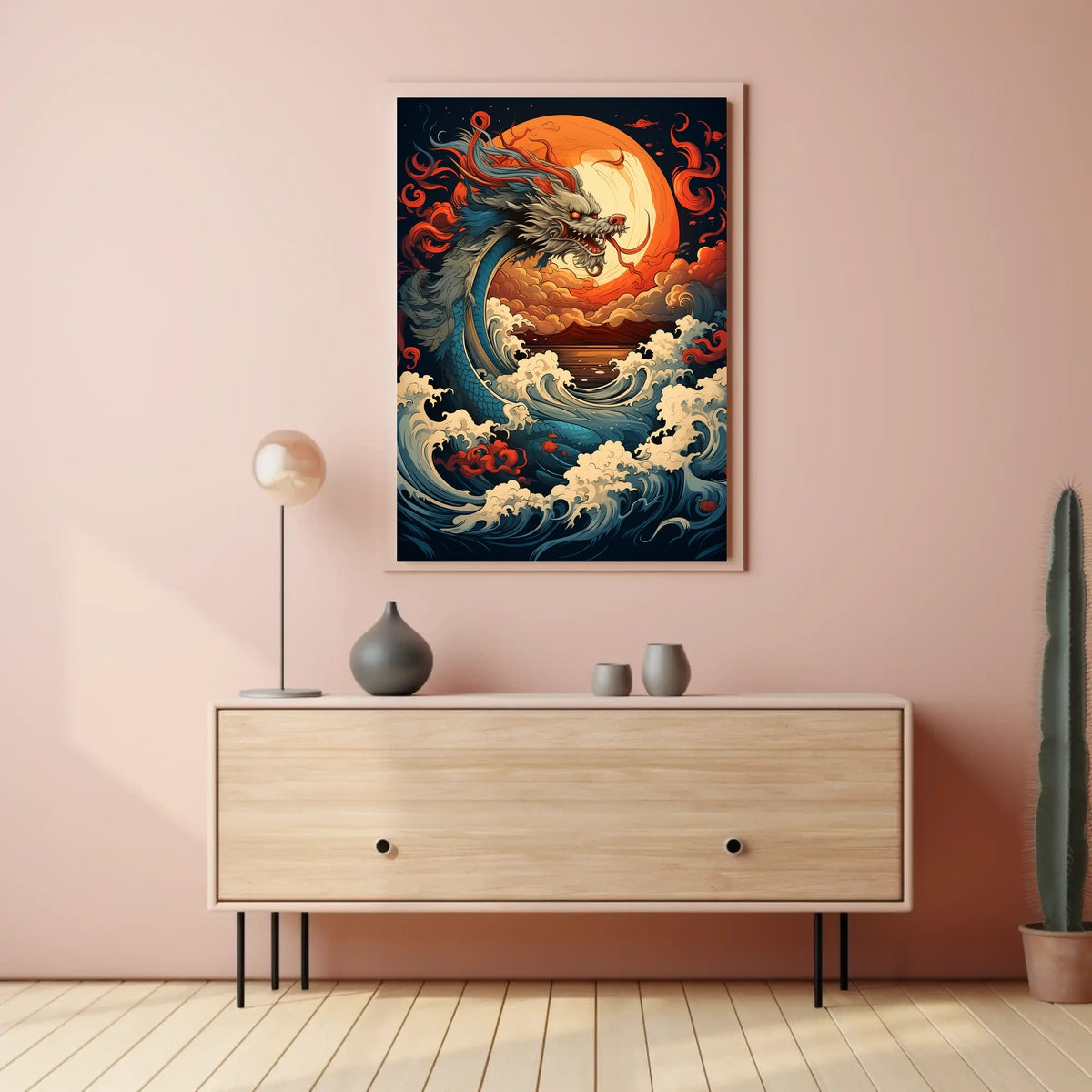 The Majestic Dragon And The Fiery Moon Poster