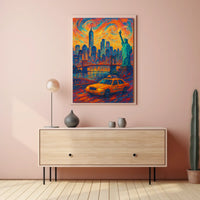 New York City Skyline At Sunset Poster Modern Wall Art