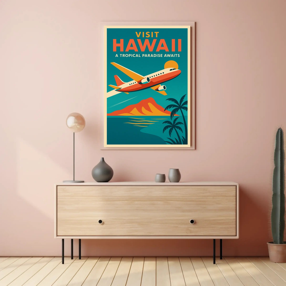 Hawaiian Adventure Scenic Flight Vintage Travel Poster