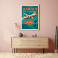 Hawaiian Adventure Scenic Flight Vintage Travel Poster