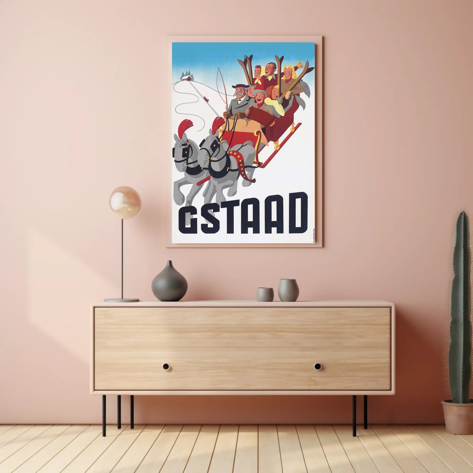 Vintage Sleigh Ride Adventure Gstaad Travel Poster PosterGoat