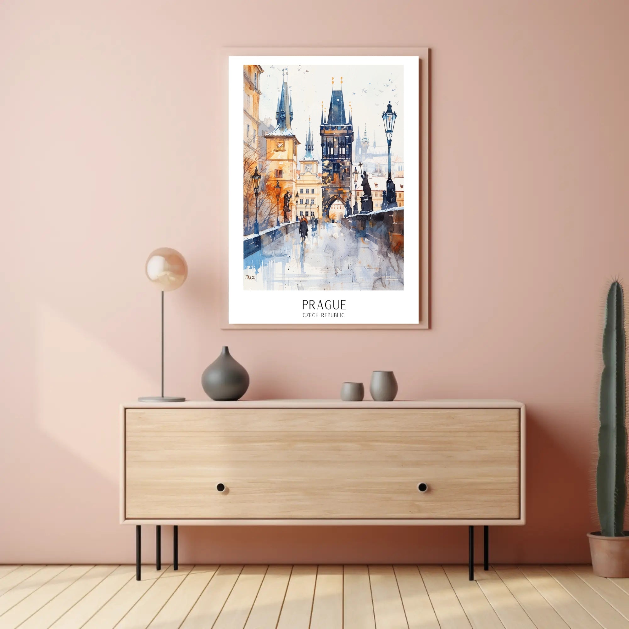 Prague's Charles Bridge Watercolor Travel Poster PosterGoat