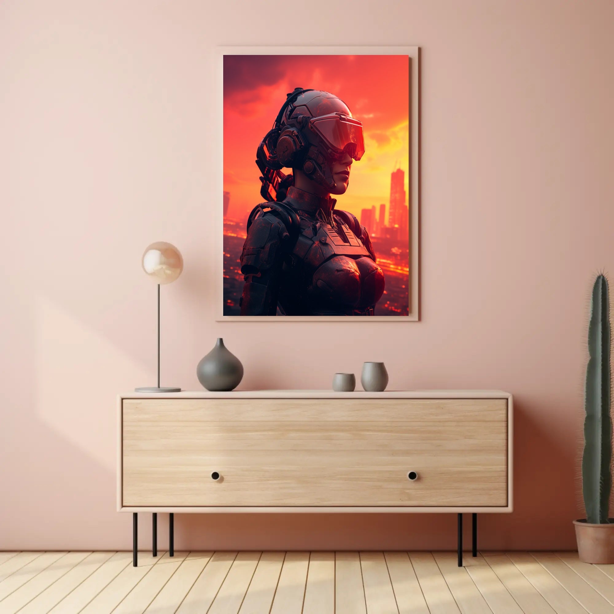 Cybernetic Sentinel At Sunset Poster PosterGoat