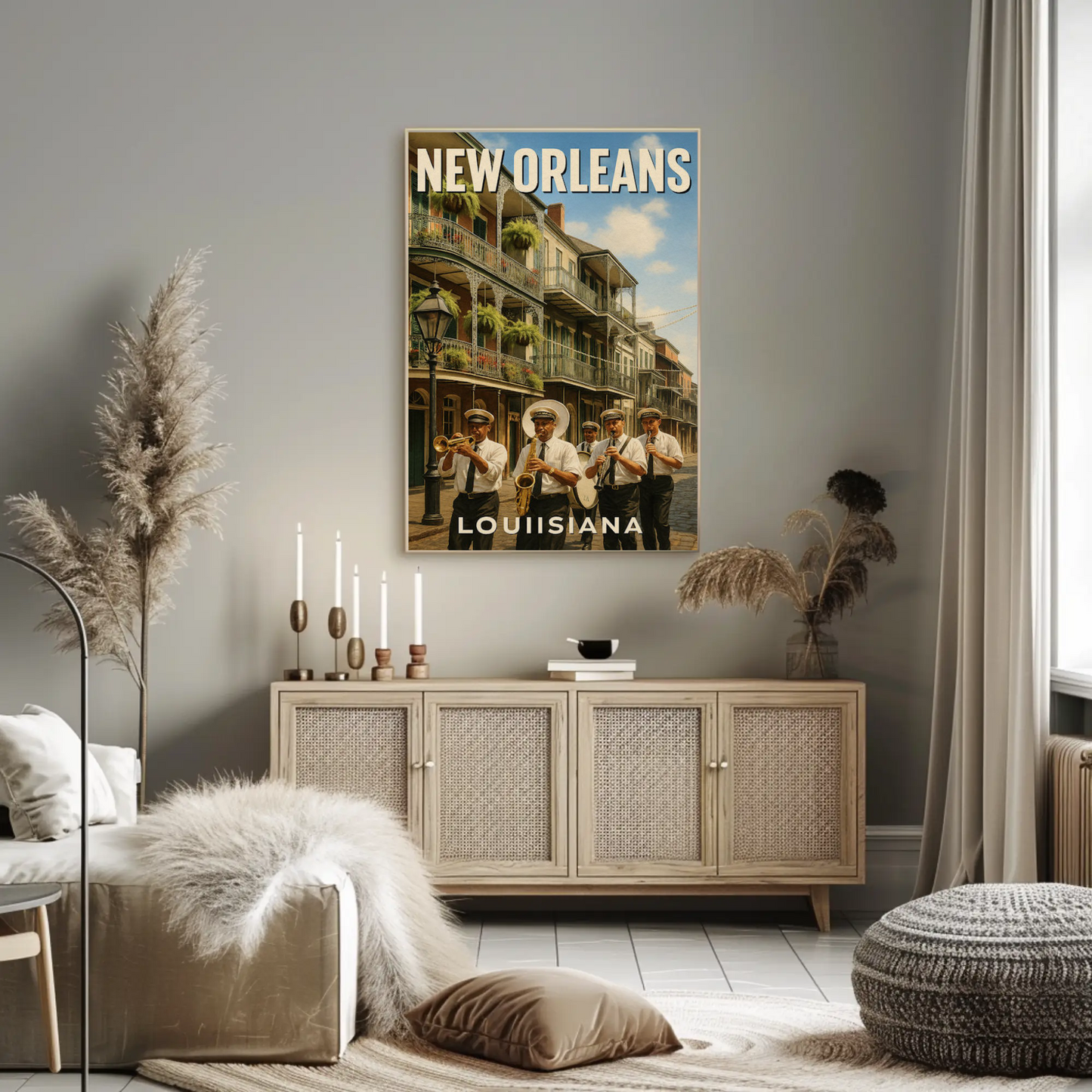 New Orleans Louisiana Jazz Band Balcony Buildings Travel Poster