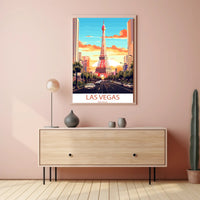 Las Vegas Cityscape with Eiffel Tower Travel Poster