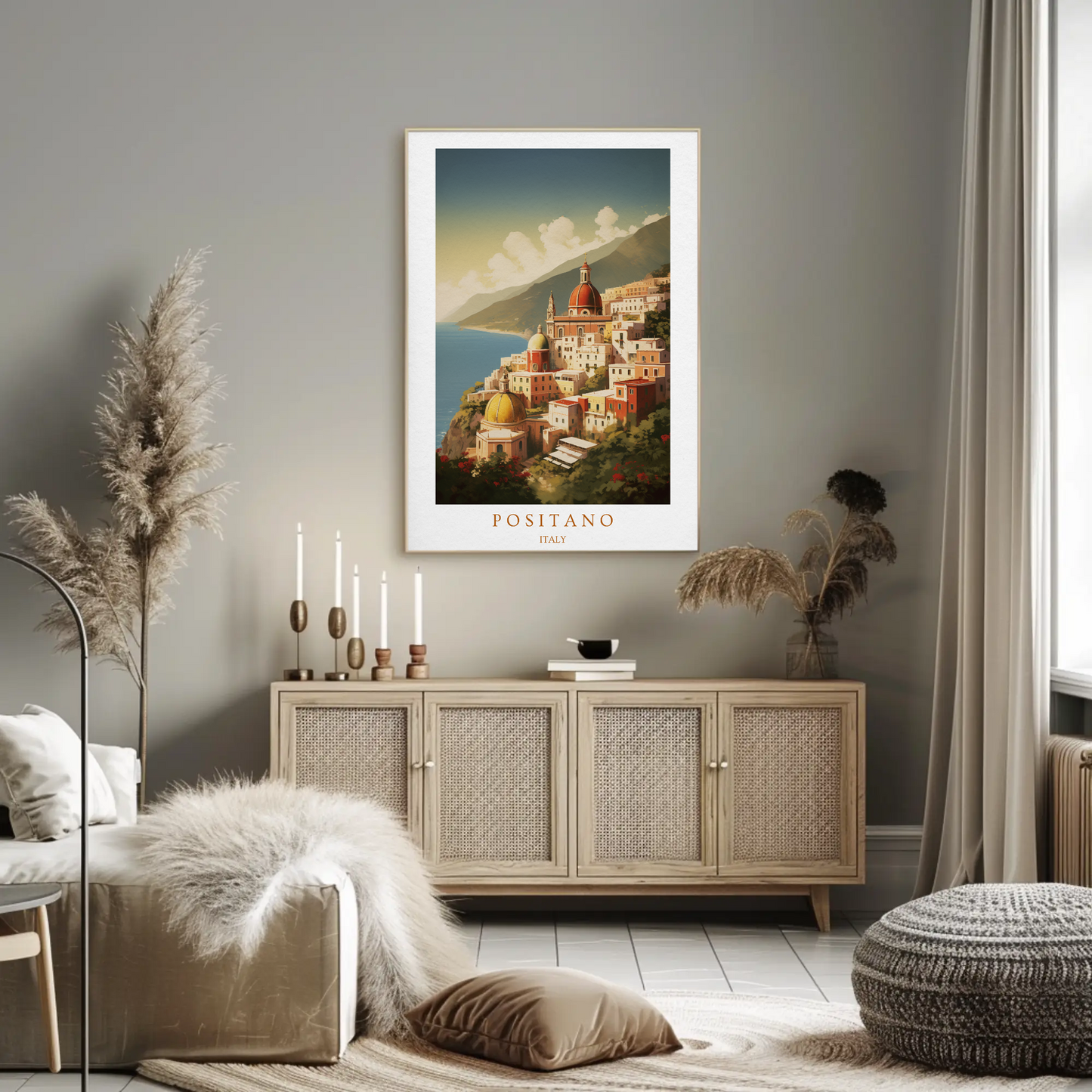 Positano Italy Coastal Village Sunset Travel Poster