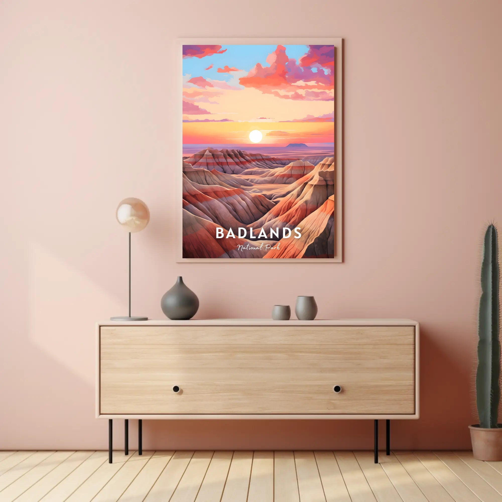 Badlands Sunset at Dusk: National Park Poster