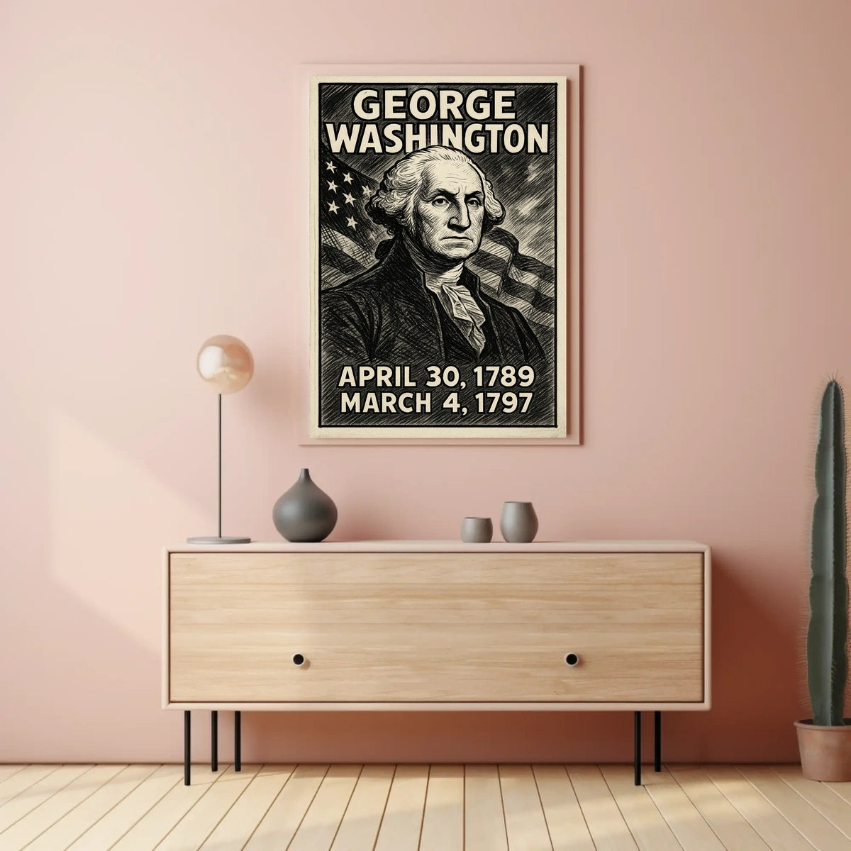 George Washington 1st President of the United States B & W Comic Sketch Poster