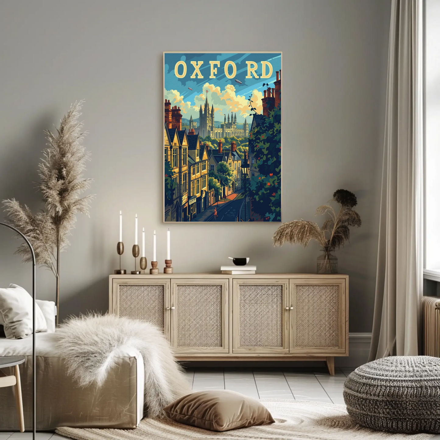 Oxford England University Spires Rooftops Travel Poster