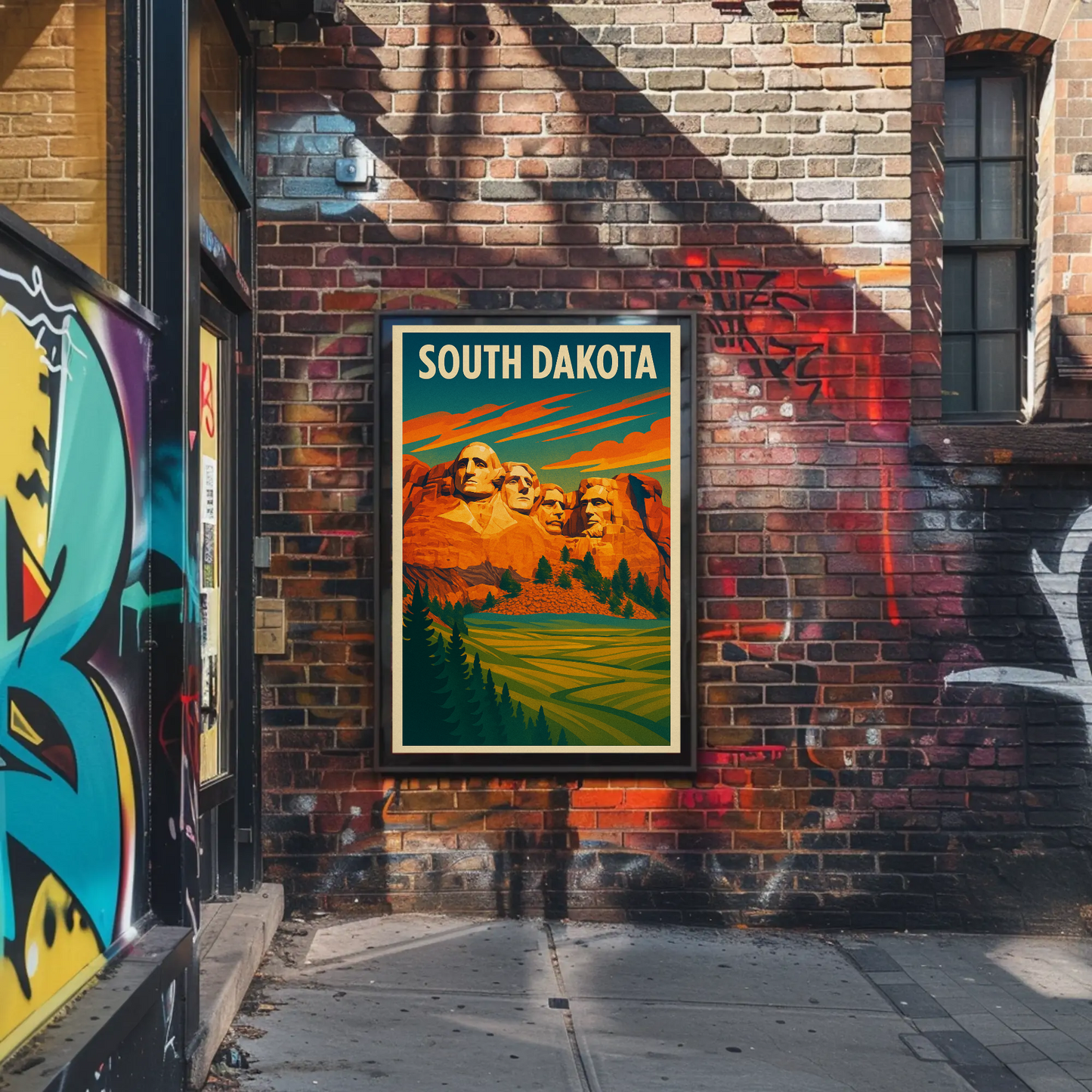 Mount Rushmore Sunset Field South Dakota Vintage Travel Poster