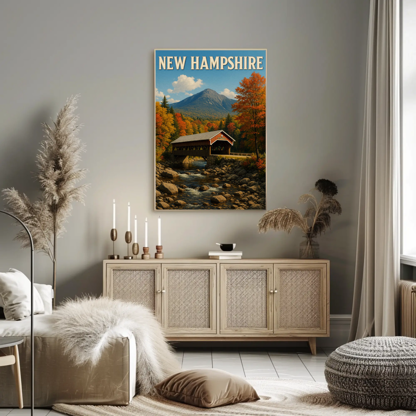 New Hampshire Covered Bridge Autumn Foliage Scenic Travel Poster Travel Poster
