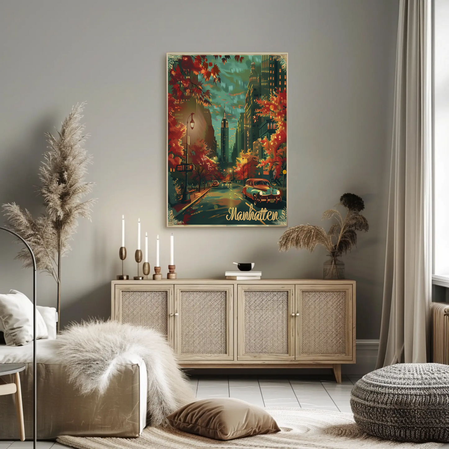 Manhattan Autumn Empire State Travel Poster