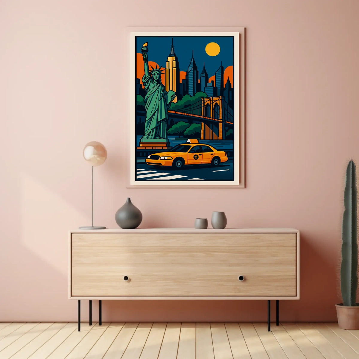 Iconic NYC Skyline And Statue Poster Modern Wall Art