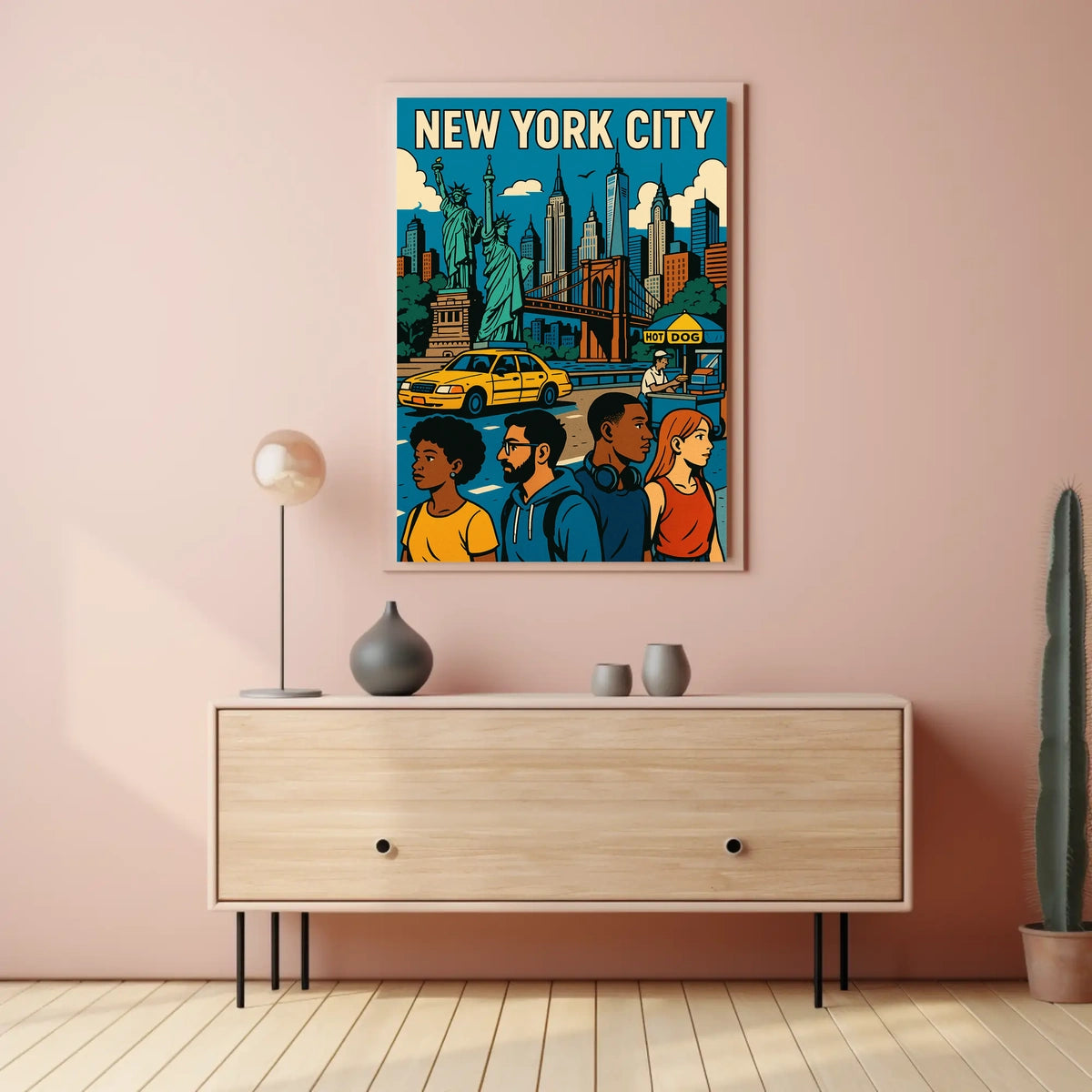 New York City Landmarks Poster Modern Travel Wall Art