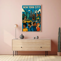 New York City Landmarks Poster Modern Travel Wall Art
